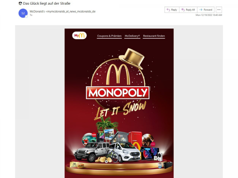McDonalds Monopoly ist ein beliebtes Gewinnspiel in der Systemgastronomie