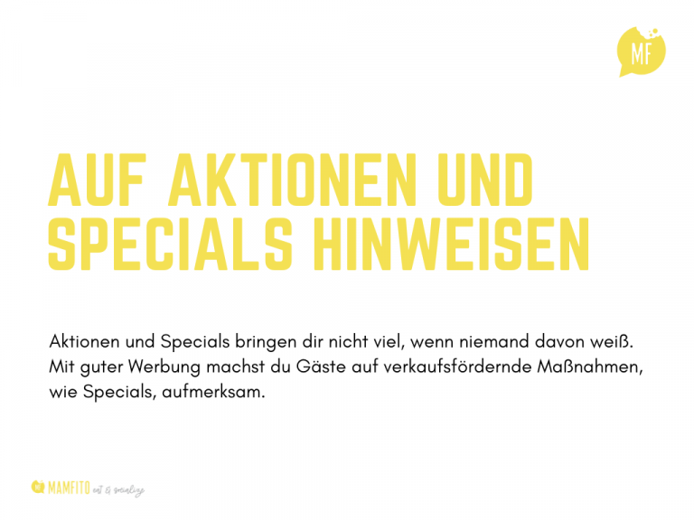Restaurant Specials sind gute Inhalte für Werbeaktionen