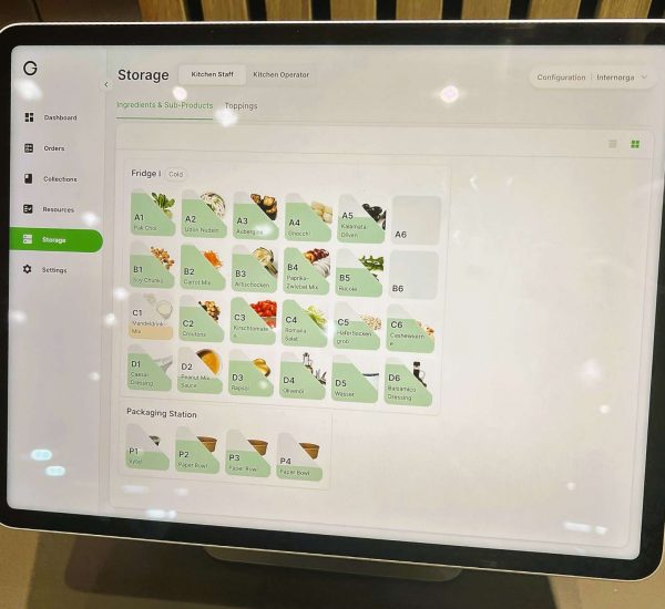 Bedienbildschirm für einen Gastronomie Roboter