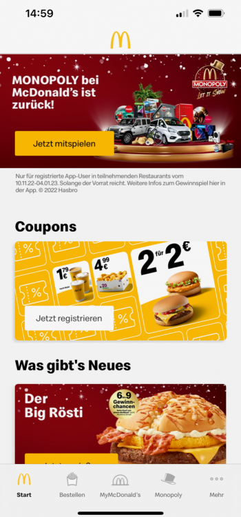 Online Bestellungen bei McDonalds via Smartphone App